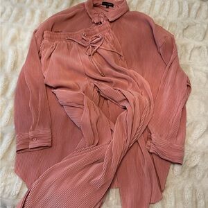 JLUXLABEL Dusty Rose Pleated Button Down Shirt and Pants Set pants size small